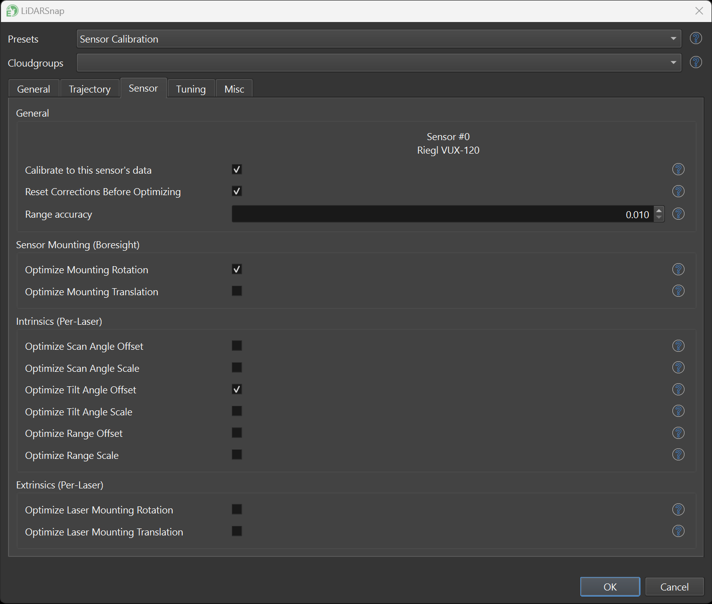 Image showing LiDARSnap with the sensor tab open. 